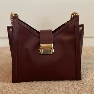 Michael Kors Whitney Small Tote Dark Red with Gold Chain and Clasp